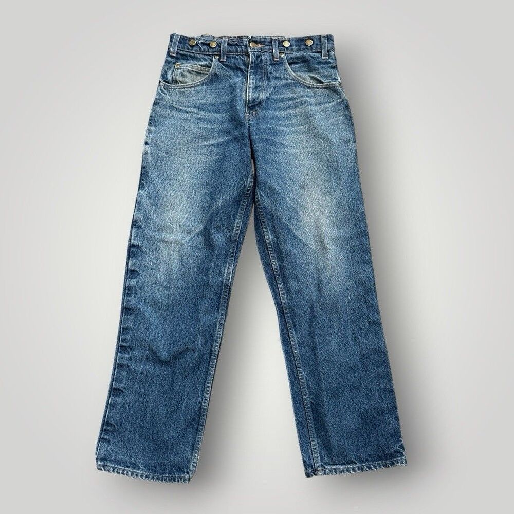 VTG Prison Blues Distressed Jeans Straight Leg Carpenter Work Wear Actual 32x30
